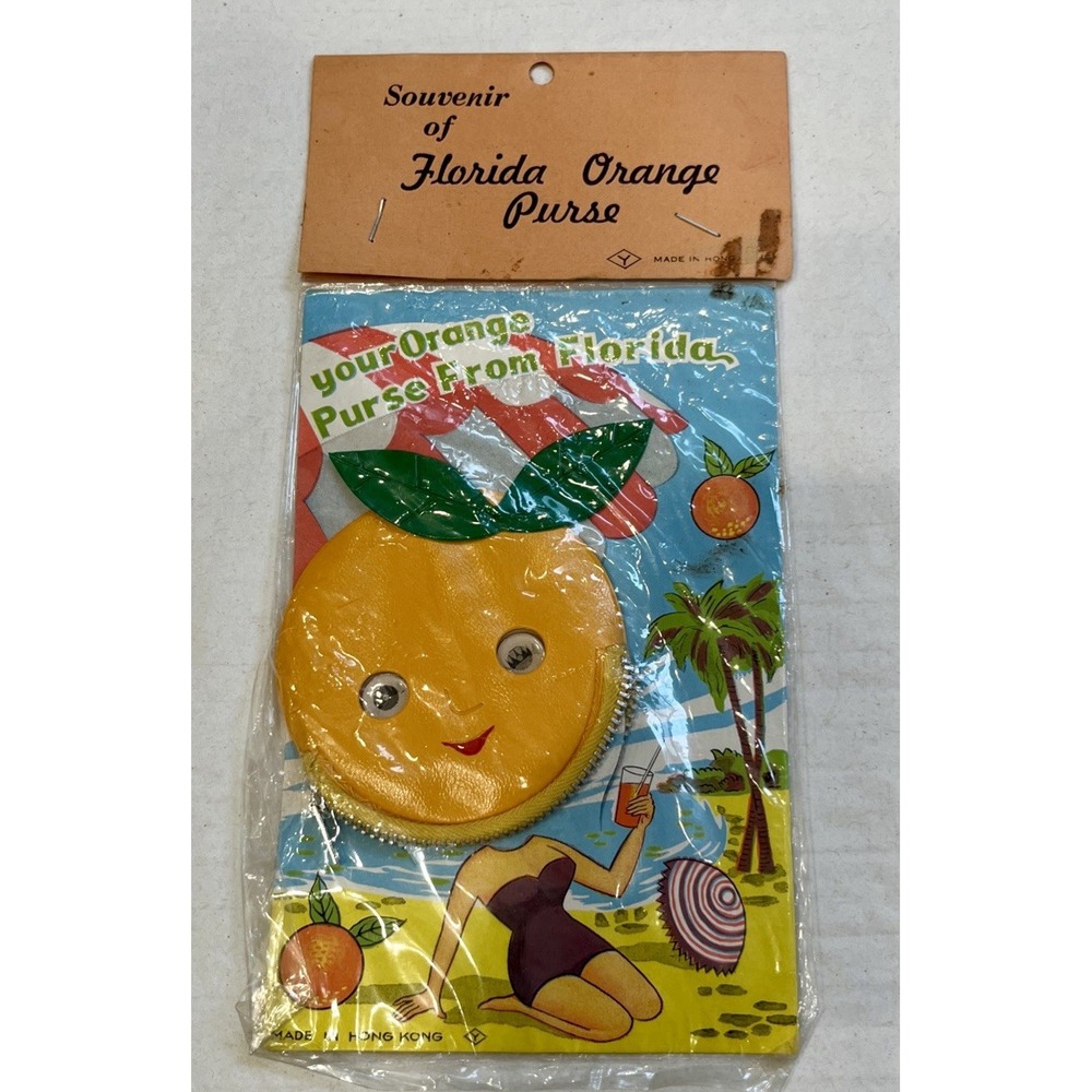 Vintage Florida Orange Coin,Pouch ,Purse Souvenir Googly Eyes Hong Kong